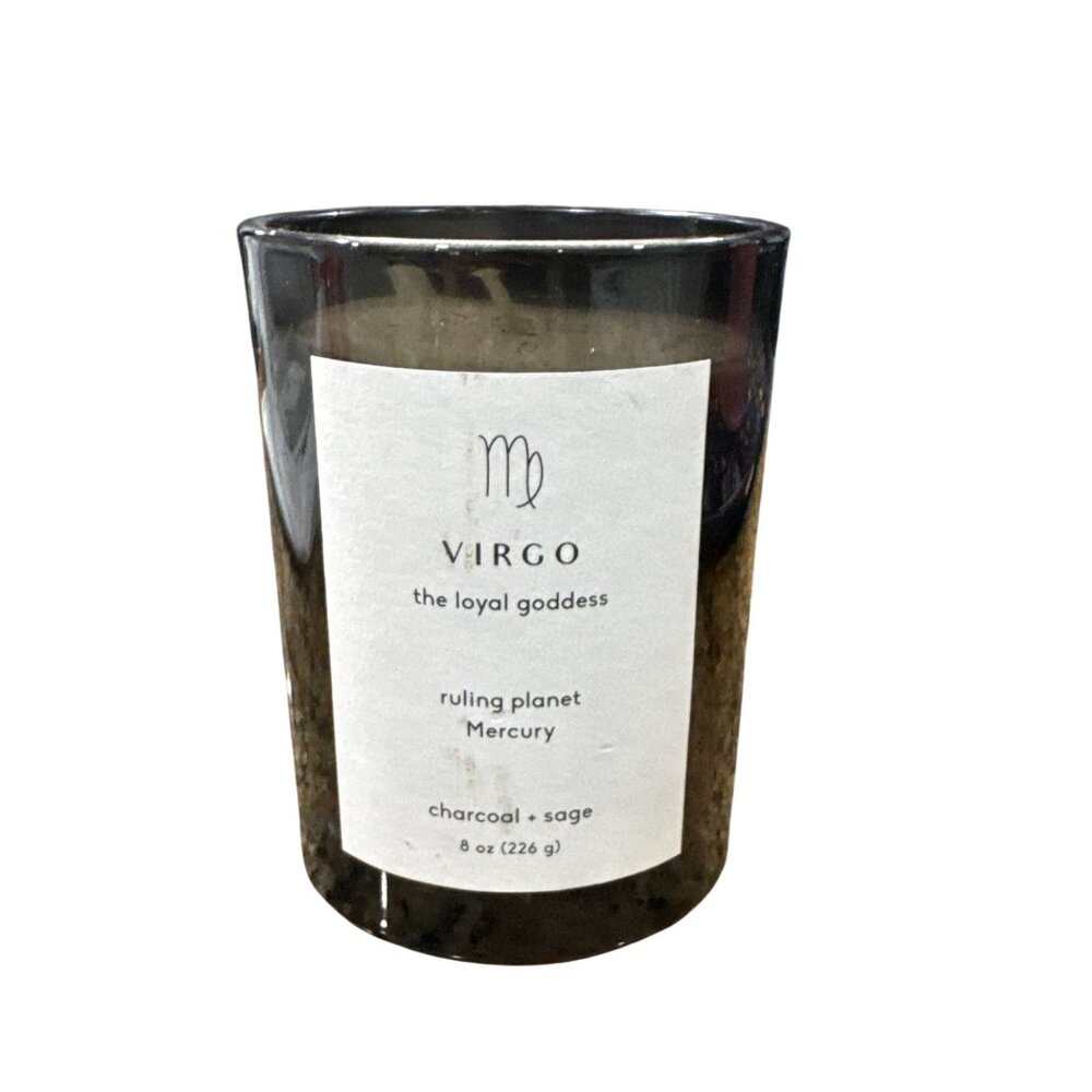 Virgo Zodiac Soy Wax Candle 8 Oz Charcoal & Sage Scented Glass Jar Astrology-The